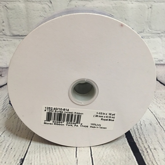 Royal Blue Burlap Wired Ribbon, 1,5 in x 10 yards - Picture 3 of 4